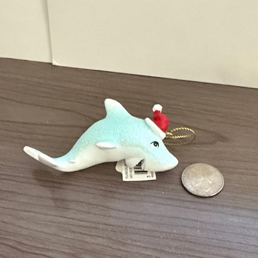 New Tropical Beach Dolphin Christmas Ornament with Santa Hat